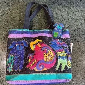 Y2K Laurel Burch Dogs & Doggies Small Colorful Tote Bag